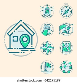 Navigation direction maps sign traffic and more thin line icons set vector illustration