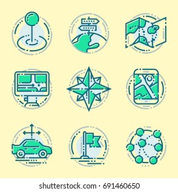 Navigation direction maps sign traffic and more thin line icons set vector illustration