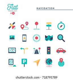 Navigation, direction, maps, traffic and more, flat icons set, vector illustration