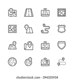 Navigation, direction, maps, traffic thin line icon set