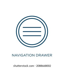icono del cajón de navegación. Icono de contorno del cajón de navegación lineal delgado aislado en fondo blanco. Signo del cajón de navegación del vector de línea, símbolo para web y móvil