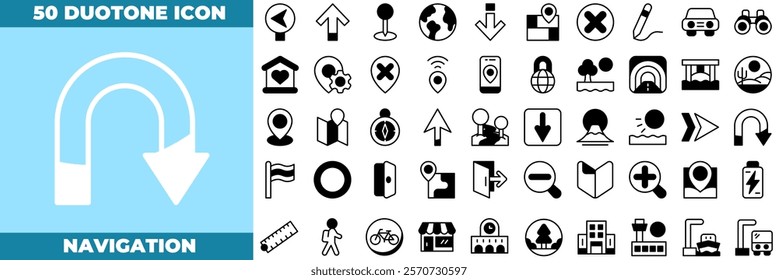 Navigation Duotone Editable Icons set. Vector illustration in modern thin duotone style of navigation icons: Location, GPS, navigation, city map, etc