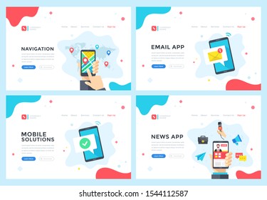 Navigation, email app, mobile solutions, news app concepts. Modern web page, website design templates set. Vector illustration