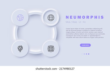 Navigation equipment set icon. Location, globe, planet, map pointer, gps, orientation. Geolocation concept. Neomorphism. Vector line icon for Business and Advertising.