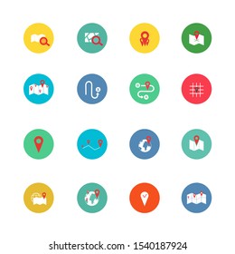 Navigation flat icon set for web design, mobile app. Navigation vector icons or logo