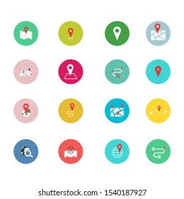 Navigation flat icon set for web design, mobile app. Navigation vector icons or logo