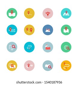 Navigation flat icon set for web design, mobile app. Navigation vector icons or logo