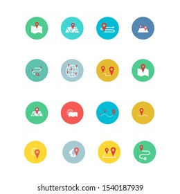 Navigation flat icon set for web design, mobile app. Navigation vector icons or logo