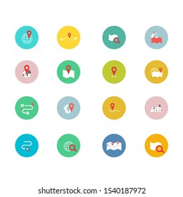 Navigation flat icon set for web design, mobile app. Navigation vector icons or logo