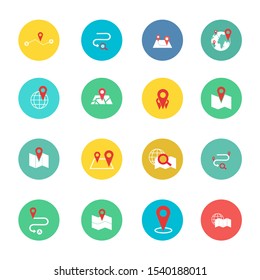 Navigation flat icon set for web design, mobile app. Navigation vector icons or logo