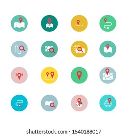 Navigation flat icon set for web design, mobile app. Navigation vector icons or logo