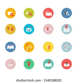 Navigation flat icon set for web design, mobile app. Navigation vector icons or logo
