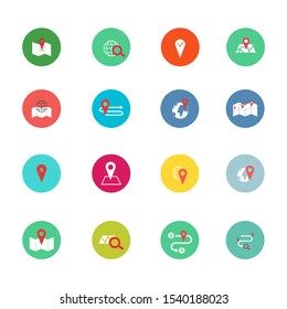 Navigation flat icon set for web design, mobile app. Navigation vector icons or logo