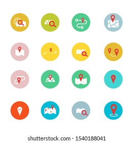 Navigation flat icon set for web design, mobile app. Navigation vector icons or logo