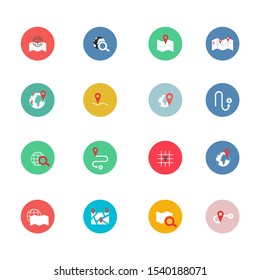 Navigation flat icon set for web design, mobile app. Navigation vector icons or logo