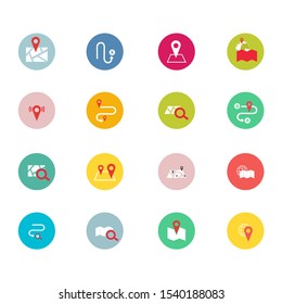 Navigation flat icon set for web design, mobile app. Navigation vector icons or logo