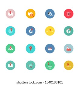 Navigation flat icon set for web design, mobile app. Navigation vector icons or logo