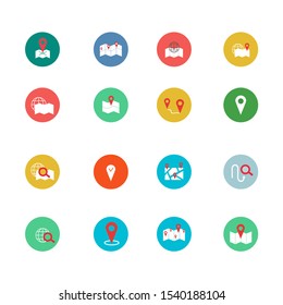 Navigation flat icon set for web design, mobile app. Navigation vector icons or logo