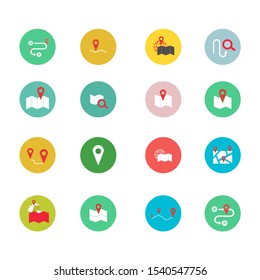 Navigation flat icon set for web design, mobile app. Navigation vector icons or logo