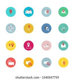 Navigation flat icon set for web design, mobile app. Navigation vector icons or logo