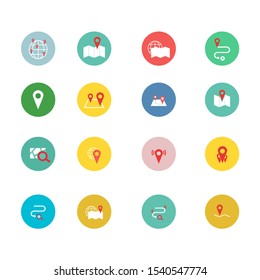 Navigation flat icon set for web design, mobile app. Navigation vector icons or logo