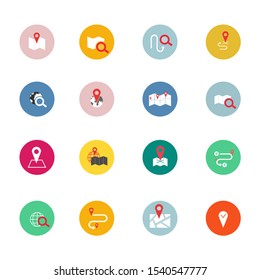 Navigation flat icon set for web design, mobile app. Navigation vector icons or logo