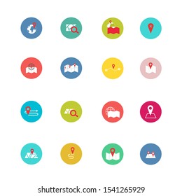 Navigation flat icon set for web design, mobile app. Navigation vector icons or logo
