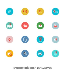 Navigation flat icon set for web design, mobile app. Navigation vector icons or logo
