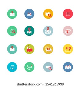 Navigation flat icon set for web design, mobile app. Navigation vector icons or logo