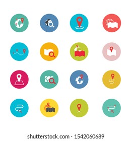 Navigation flat icon set for web design, mobile app. Navigation vector icons or logo