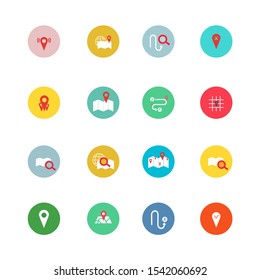 Navigation flat icon set for web design, mobile app. Navigation vector icons or logo