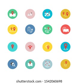 Navigation flat icon set for web design, mobile app. Navigation vector icons or logo