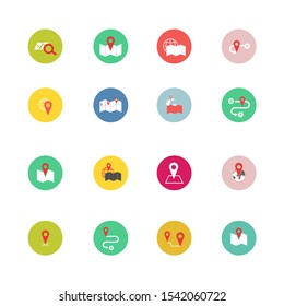 Navigation flat icon set for web design, mobile app. Navigation vector icons or logo