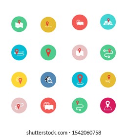 Navigation flat icon set for web design, mobile app. Navigation vector icons or logo