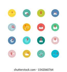 Navigation flat icon set for web design, mobile app. Navigation vector icons or logo
