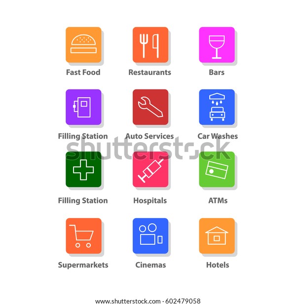 Navigation flat icons set. The illustration\
shows 12 vector icons that you can use for the Internet or\
electronic\
applications.