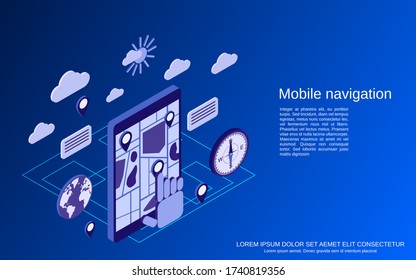 Navigation flat isometric vector concept illustration