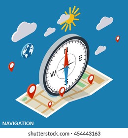 Navigation flat isometric vector concept illustration