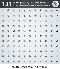 navigation, globes and maps icons for user interface design