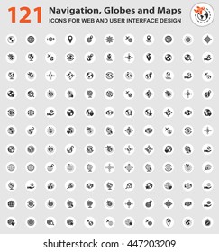 navigation, globes and maps icons for user interface design