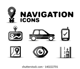 Navigation glossy black icon set. Illustration