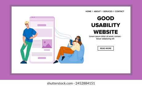 navegación buena usabilidad Vector de Sitio web. interfaz intuitiva, accesible, funcionalidad eficiencia navegación buena usabilidad Web de Sitio web ilustración de dibujos animados plana