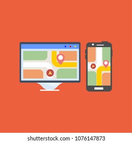 Navigation gps application screen icons set