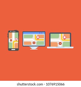 Navigation gps application screen icons set