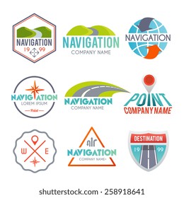 Navigation and gps auto map system label set isolated vector illustration