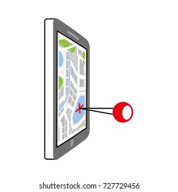 navigation gps device and city map with pins technology and traveling concept