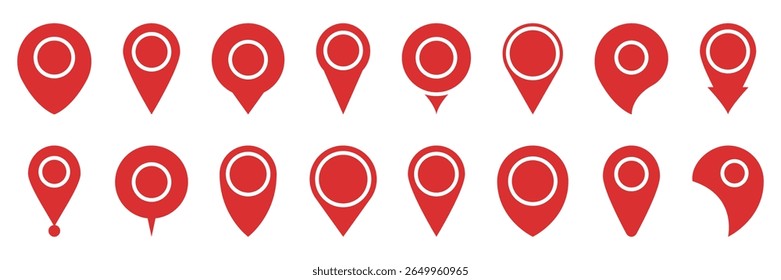 Navigation, Gps, And Geolocation Silhouette Symbol Collection. Red Map Pin Location Marker Solid Icon Set. Directional And Positioning Icons For Maps And Apps. Isolated Vector Illustration.