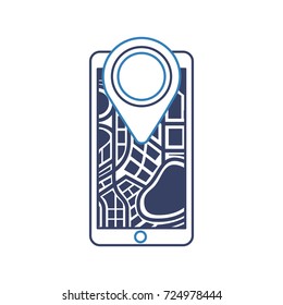navigation gps on smartphone with map pointer and city