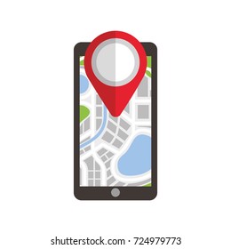navigation gps on smartphone with map pointer and city