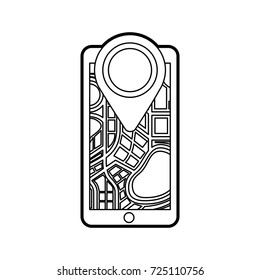 navigation gps on smartphone with map pointer and city